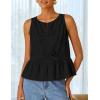 ZESICA Women’s Summer Sleeveless Tank Tops Crewneck Tie Front Loose Flowy Ruffle Peplum Babydoll Blouses(Black)