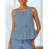 ZESICA Women’s Summer Sleeveless Tank Tops Crewneck Tie Front Loose Flowy Ruffle Peplum Babydoll Blouses(Dustyblue)