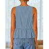 ZESICA Women’s Summer Sleeveless Tank Tops Crewneck Tie Front Loose Flowy Ruffle Peplum Babydoll Blouses(Dustyblue)