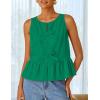 ZESICA Women’s Summer Sleeveless Tank Tops Crewneck Tie Front Loose Flowy Ruffle Peplum Babydoll Blouses(Green)