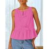 ZESICA Women’s Summer Sleeveless Tank Tops Crewneck Tie Front Loose Flowy Ruffle Peplum Babydoll Blouses(Hotpink)