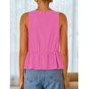 ZESICA Women’s Summer Sleeveless Tank Tops Crewneck Tie Front Loose Flowy Ruffle Peplum Babydoll Blouses(Hotpink)