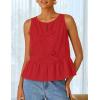 ZESICA Women’s Summer Sleeveless Tank Tops Crewneck Tie Front Loose Flowy Ruffle Peplum Babydoll Blouses(Red)