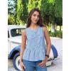 ZESICA Women’s Summer Sleeveless Tank Tops Crewneck Tie Front Loose Flowy Ruffle Peplum Babydoll Blouses(Sky)