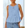 ZESICA Women’s Summer Sleeveless Tank Tops Crewneck Tie Front Loose Flowy Ruffle Peplum Babydoll Blouses(Sky)