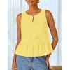 ZESICA Women’s Summer Sleeveless Tank Tops Crewneck Tie Front Loose Flowy Ruffle Peplum Babydoll Blouses(Yellow)