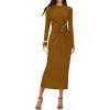 ZESICA Womens 2026 Fall Long Sleeve Mock Neck Bodycon Midi Dress Ruched Knit Elegant Party Cocktail Formal Dresses(Brown)