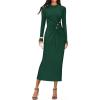 ZESICA Womens 2026 Fall Long Sleeve Mock Neck Bodycon Midi Dress Ruched Knit Elegant Party Cocktail Formal Dresses(Green)