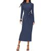 ZESICA Womens 2026 Fall Long Sleeve Mock Neck Bodycon Midi Dress Ruched Knit Elegant Party Cocktail Formal Dresses(Navy)