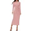 ZESICA Womens 2026 Fall Long Sleeve Mock Neck Bodycon Midi Dress Ruched Knit Elegant Party Cocktail Formal Dresses(Pink)