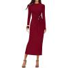 ZESICA Womens 2026 Fall Long Sleeve Mock Neck Bodycon Midi Dress Ruched Knit Elegant Party Cocktail Formal Dresses(Red)