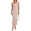 ZESICA Women’s 2026 Summer Bodycon Midi Dress Casual Sleeveless Square Neck Side Slit Knit Beach Vacation Long Dresses(Apricot)