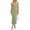 ZESICA Women’s 2026 Summer Bodycon Midi Dress Casual Sleeveless Square Neck Side Slit Knit Beach Vacation Long Dresses(Green)