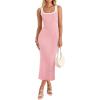 ZESICA Women’s 2026 Summer Bodycon Midi Dress Casual Sleeveless Square Neck Side Slit Knit Beach Vacation Long Dresses(Pink)