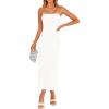 ZESICA Women’s 2026 Summer Boho Floral Strapless Bodycon Midi Dress Off Shoulder Tube Beach Cocktail Party Long Dresses(White)