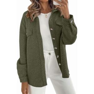 ZESICA Women’s 2026 Spring Casual Long Sleeve Button Down Loose Lightweight Shacket Shirt Jacket Coat Outerwear with Pockets(Armygreen)