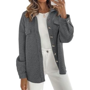 ZESICA Women’s 2026 Spring Casual Long Sleeve Button Down Loose Lightweight Shacket Shirt Jacket Coat Outerwear with Pockets(Darkgrey)