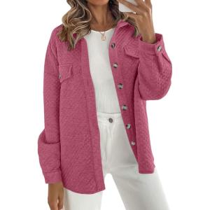 ZESICA Women’s 2026 Spring Casual Long Sleeve Button Down Loose Lightweight Shacket Shirt Jacket Coat Outerwear with Pockets(Plum)