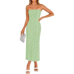 ZESICA Women’s 2026 Summer Boho Floral Strapless Bodycon Midi Dress Off Shoulder Tube Beach Cocktail Party Long Dresses(Green)