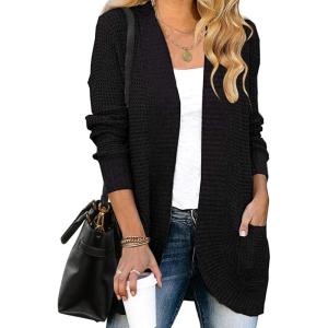 ZESICA Women’s Fall Winter 2026 Long Sleeve Open Front Casual Lightweight Soft Knit Cardigan Sweater Outerwear(Black)