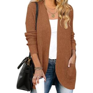 ZESICA Women’s Fall Winter 2026 Long Sleeve Open Front Casual Lightweight Soft Knit Cardigan Sweater Outerwear(Brown)