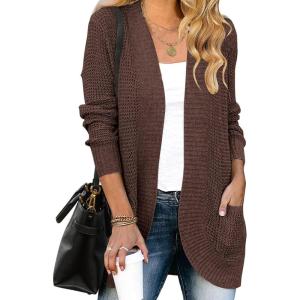 ZESICA Women’s Fall Winter 2026 Long Sleeve Open Front Casual Lightweight Soft Knit Cardigan Sweater Outerwear(Coffee)