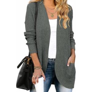 ZESICA Women’s Fall Winter 2026 Long Sleeve Open Front Casual Lightweight Soft Knit Cardigan Sweater Outerwear(Darkgrey)