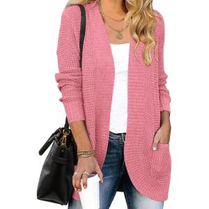 ZESICA Women’s Fall Winter 2026 Long Sleeve Open Front Casual Lightweight Soft Knit Cardigan Sweater Outerwear(Darkpink)