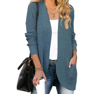 ZESICA Women’s Fall Winter 2026 Long Sleeve Open Front Casual Lightweight Soft Knit Cardigan Sweater Outerwear(Dustyblue)