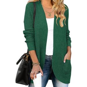 ZESICA Women’s Fall Winter 2026 Long Sleeve Open Front Casual Lightweight Soft Knit Cardigan Sweater Outerwear(Forestgreen)
