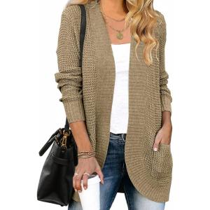 ZESICA Women’s Fall Winter 2026 Long Sleeve Open Front Casual Lightweight Soft Knit Cardigan Sweater Outerwear(Lightkhaki)