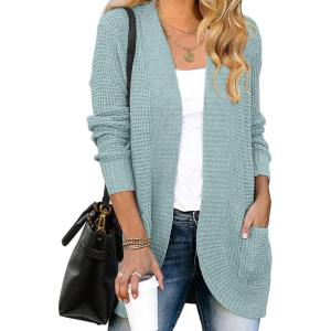 ZESICA Women’s Fall Winter 2026 Long Sleeve Open Front Casual Lightweight Soft Knit Cardigan Sweater Outerwear(Mint)