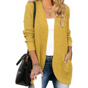 ZESICA Women’s Fall Winter 2026 Long Sleeve Open Front Casual Lightweight Soft Knit Cardigan Sweater Outerwear(Mustard)
