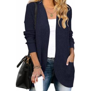 ZESICA Women’s Fall Winter 2026 Long Sleeve Open Front Casual Lightweight Soft Knit Cardigan Sweater Outerwear(Navy)