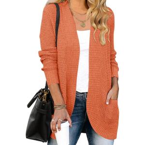 ZESICA Women’s Fall Winter 2026 Long Sleeve Open Front Casual Lightweight Soft Knit Cardigan Sweater Outerwear(Orange)