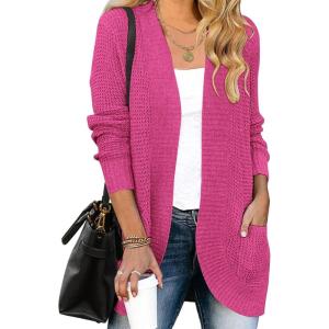 ZESICA Women’s Fall Winter 2026 Long Sleeve Open Front Casual Lightweight Soft Knit Cardigan Sweater Outerwear(Rose)