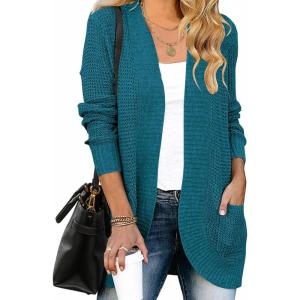 ZESICA Women’s Fall Winter 2026 Long Sleeve Open Front Casual Lightweight Soft Knit Cardigan Sweater Outerwear(Teal)