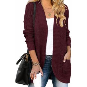 ZESICA Women’s Fall Winter 2026 Long Sleeve Open Front Casual Lightweight Soft Knit Cardigan Sweater Outerwear(Wine)