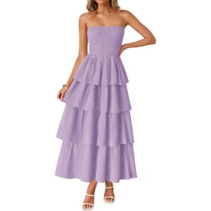 ZESICA Women‘s Summer Boho Strapless Maxi Dress 2026 Casual Sleeveless Off Shoulder Smocked Tiered Beach Long Sundress(Purple)