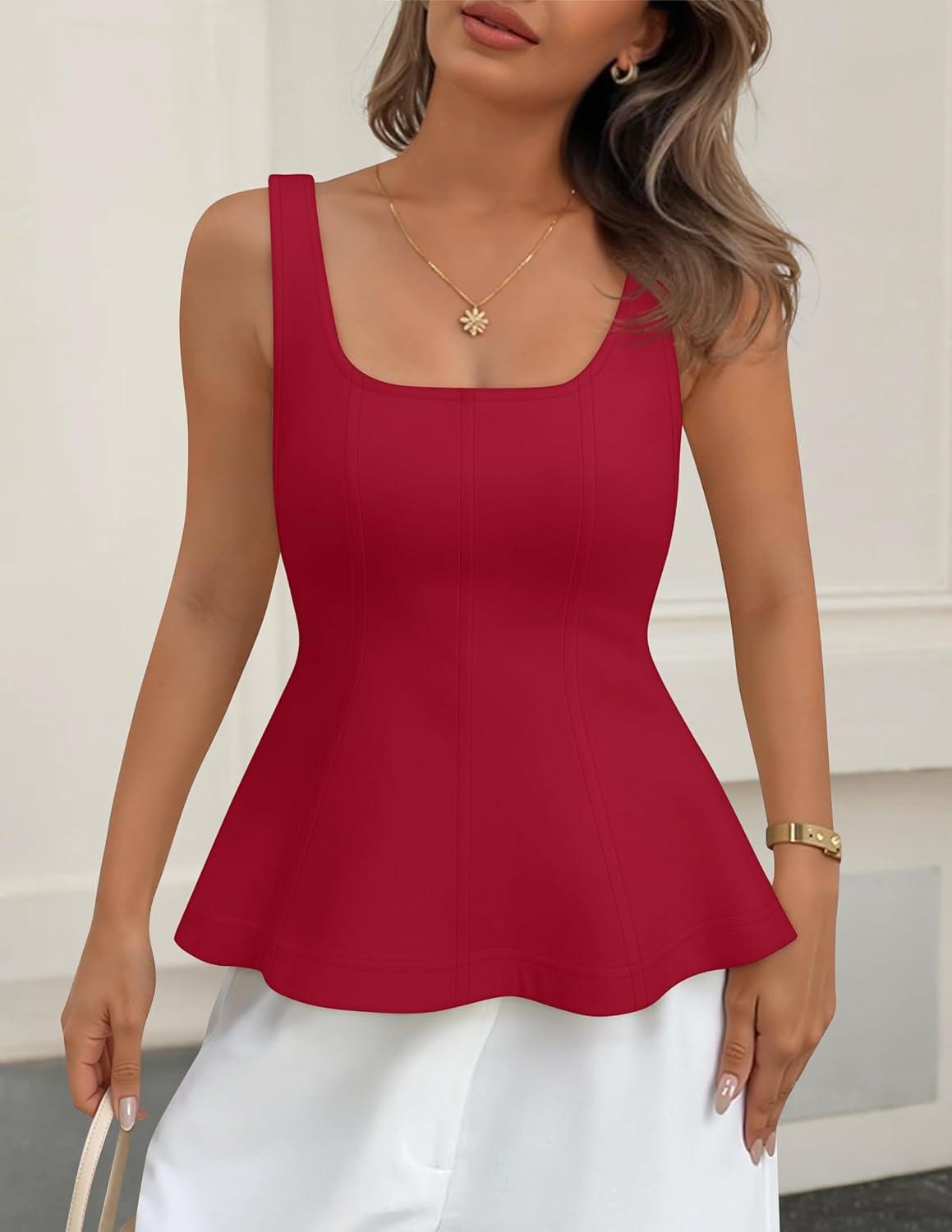 imageZESICA Womens 2026 Summer Sleeveless Vest Top Square Neck Cute Casual Tank Tops Fitted Going Out Trendy OutfitRed