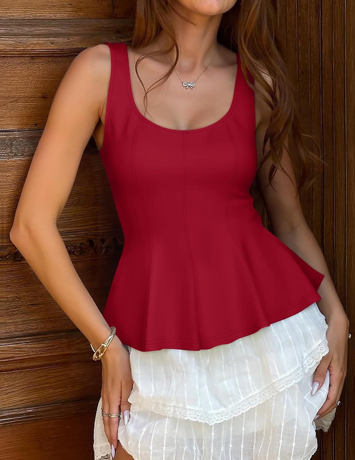 imageZESICA Womens 2026 Summer Sleeveless Vest Top Square Neck Cute Casual Tank Tops Fitted Going Out Trendy OutfitRed