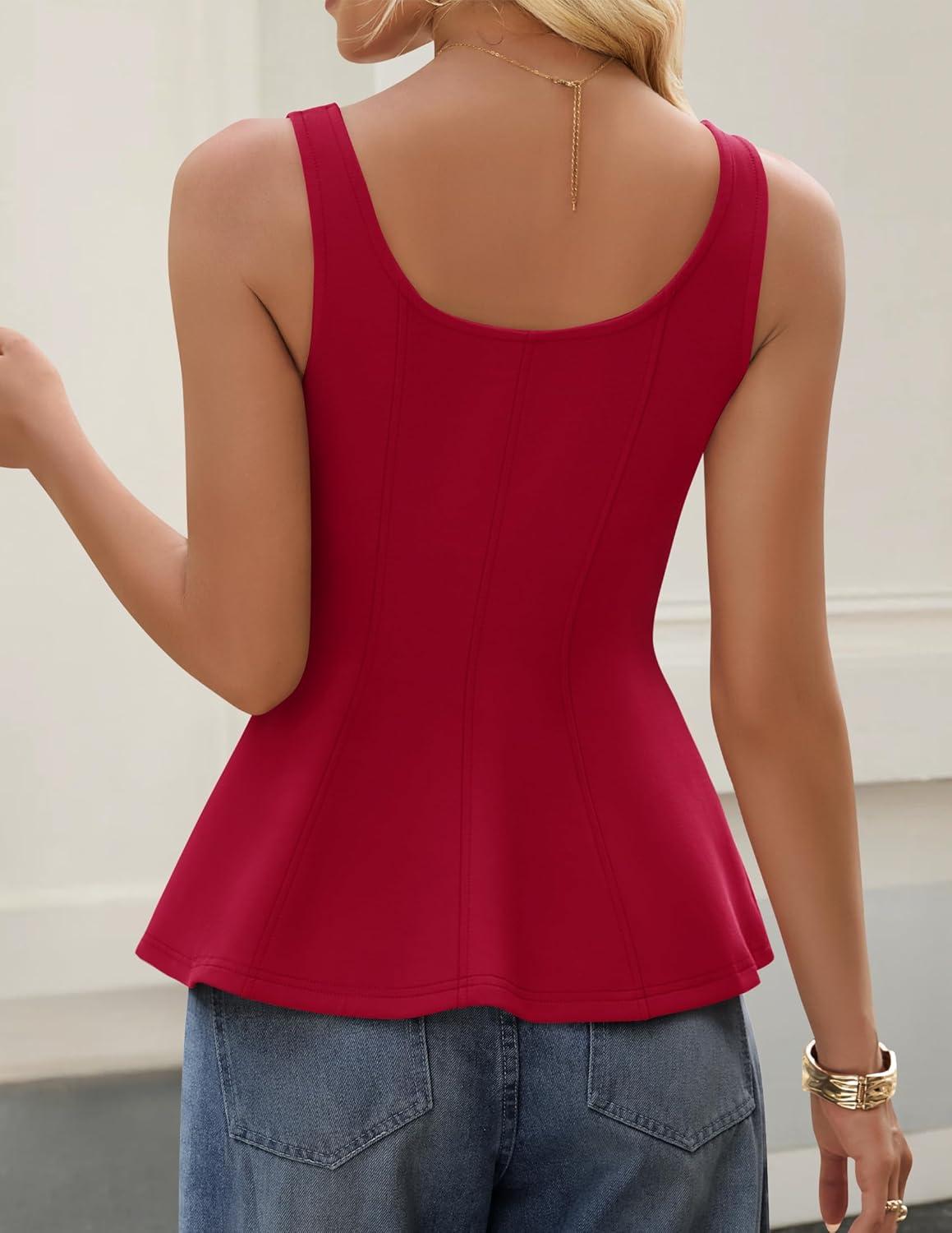 imageZESICA Womens 2026 Summer Sleeveless Vest Top Square Neck Cute Casual Tank Tops Fitted Going Out Trendy OutfitRed