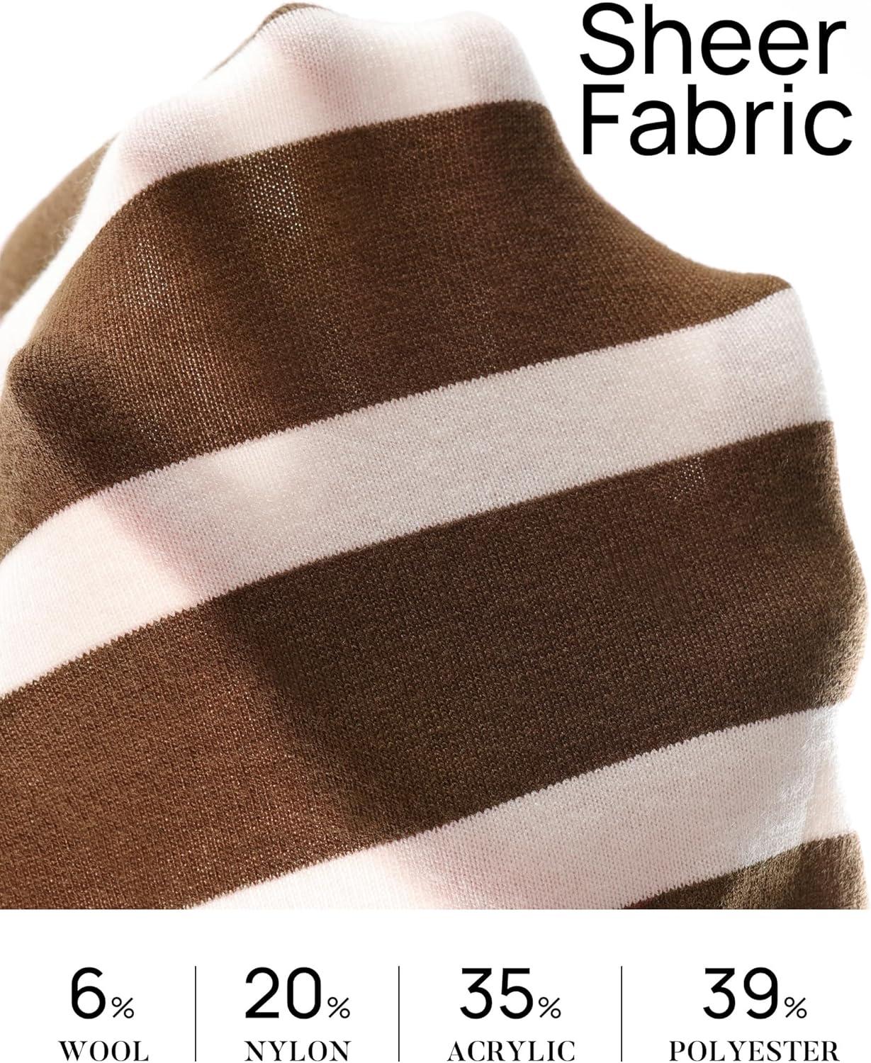 imageZESICA Womens Long Sleeve Lightweight Striped Tops 2026 Fall Crewneck Ribbed Knit ShirtsBrown