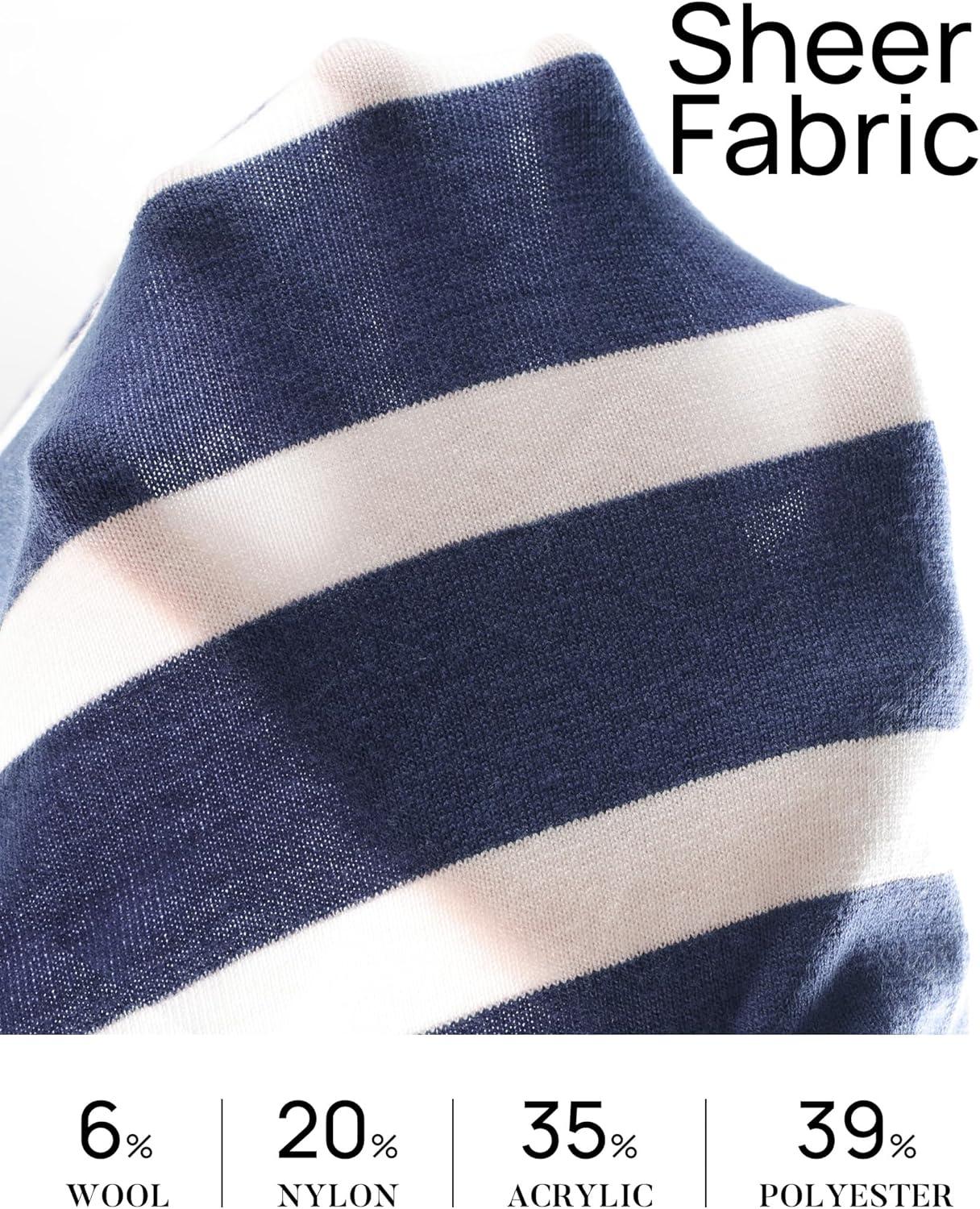imageZESICA Womens Long Sleeve Lightweight Striped Tops 2026 Fall Crewneck Ribbed Knit ShirtsDark Blue