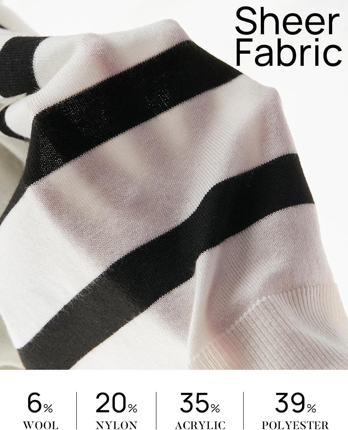 imageZESICA Womens Long Sleeve Lightweight Striped Tops 2026 Fall Crewneck Ribbed Knit ShirtsWhite