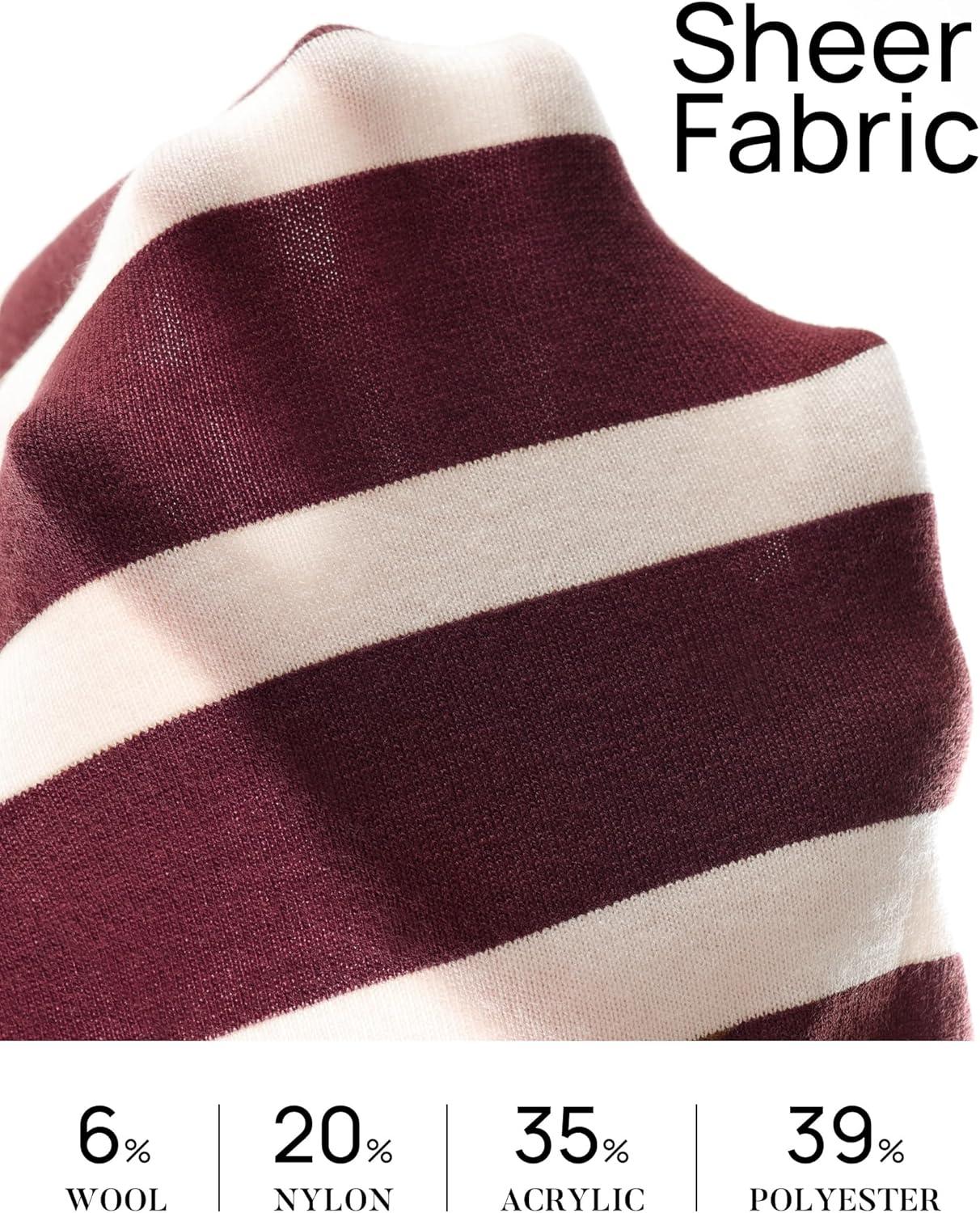 imageZESICA Womens Long Sleeve Lightweight Striped Tops 2026 Fall Crewneck Ribbed Knit ShirtsWine