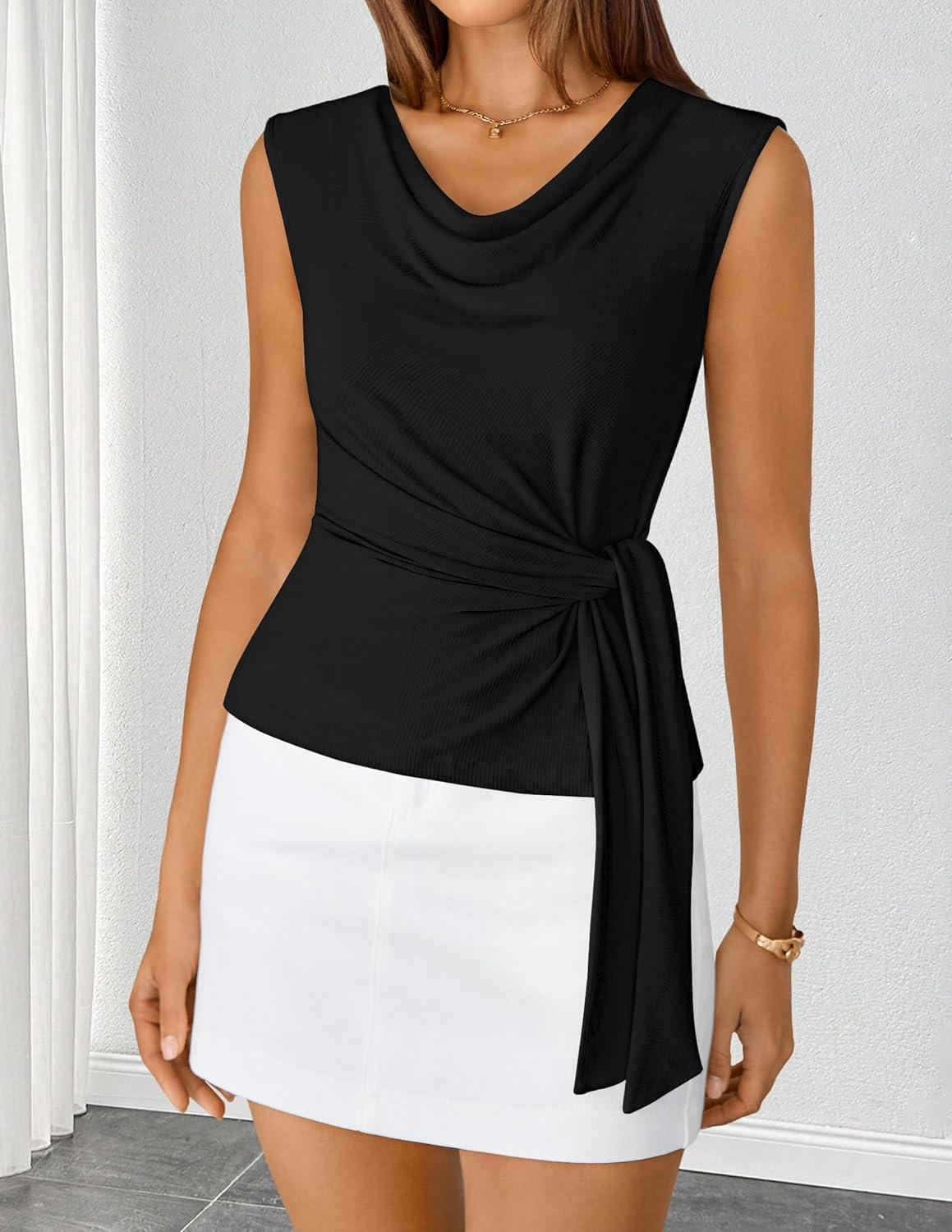 imageZESICA Womens Summer Business Casual Tank Tops 2026 Cowl Neck Sleeveless Knit Slim Shirts Spring Work Dressy BlousesBlack