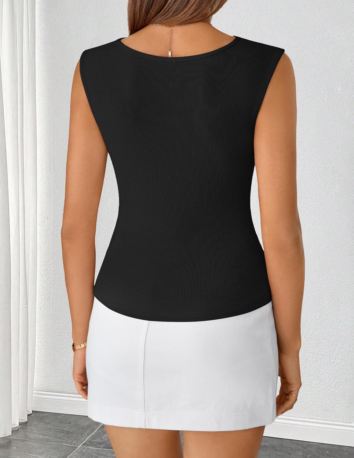 imageZESICA Womens Summer Business Casual Tank Tops 2026 Cowl Neck Sleeveless Knit Slim Shirts Spring Work Dressy BlousesBlack