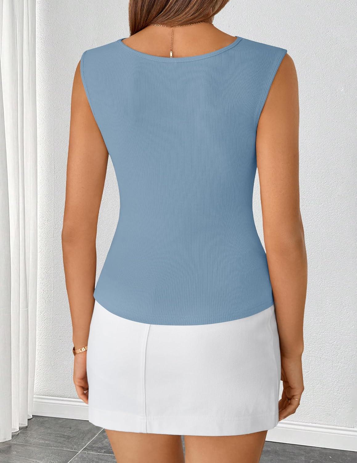 imageZESICA Womens Summer Business Casual Tank Tops 2026 Cowl Neck Sleeveless Knit Slim Shirts Spring Work Dressy BlousesHaze Blue
