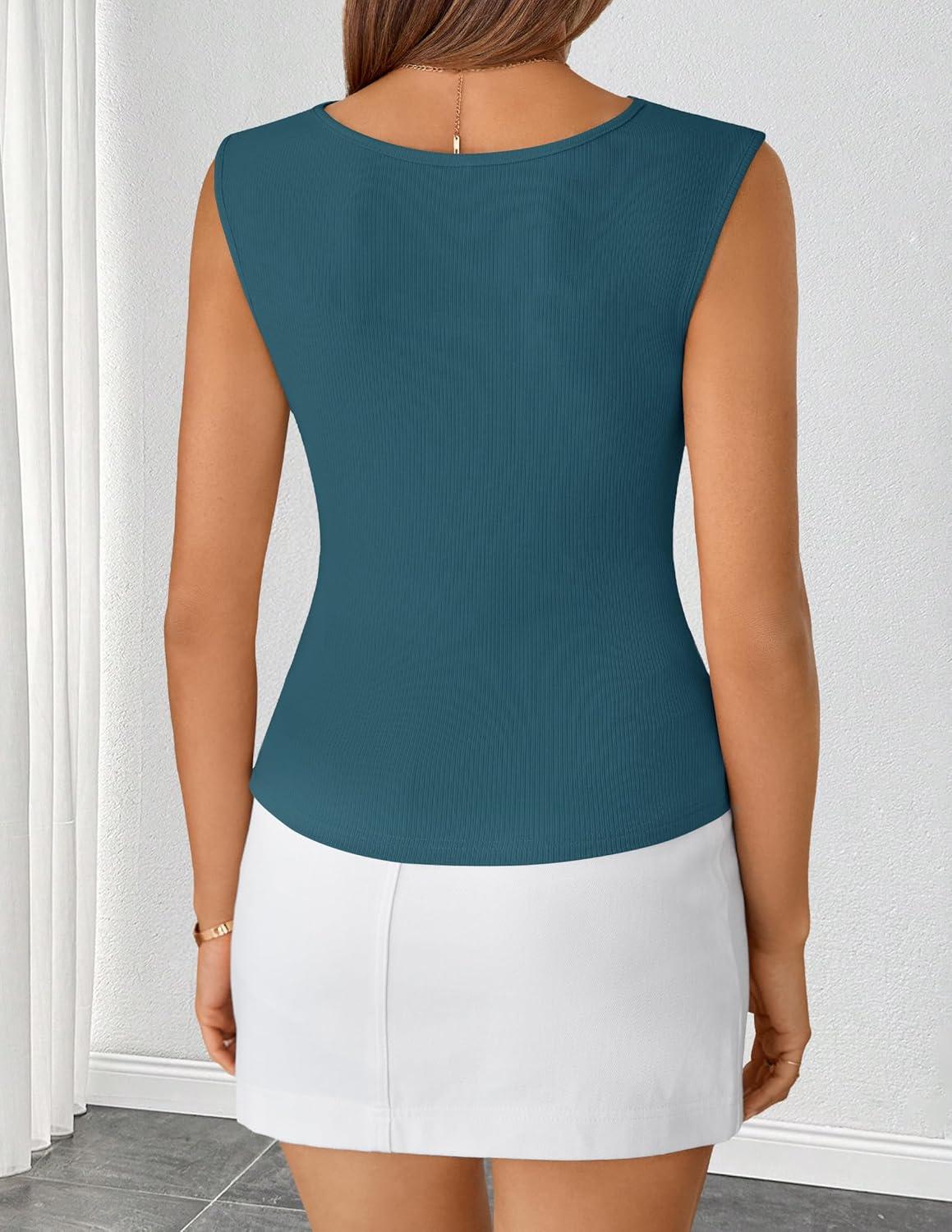 imageZESICA Womens Summer Business Casual Tank Tops 2026 Cowl Neck Sleeveless Knit Slim Shirts Spring Work Dressy BlousesLake Blue